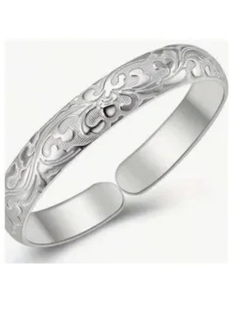 Anthropologie Silver Floral Engraved Open Cuff Bracelet